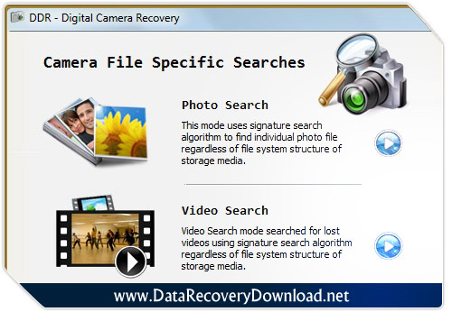 Digital camera data recovery utility screenshot