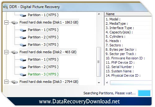 Digital pictures recovery utility screenshot