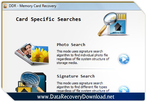 Memory card data recovery utility screenshot