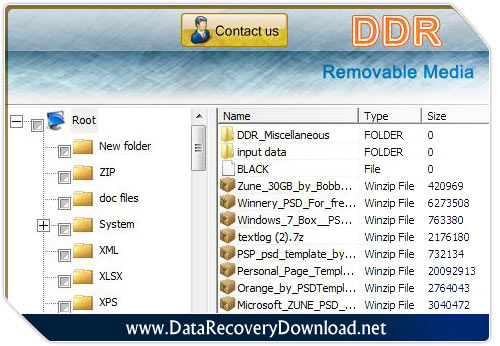 Removable media data recovery utility screenshot