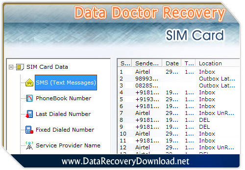 Sim card data recovery utility screenshot