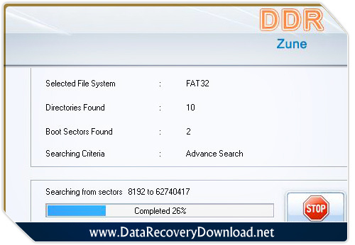Zune data recovery utility screenshot