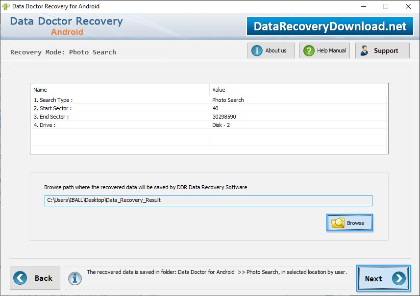 Browse path to Save Recovered Data