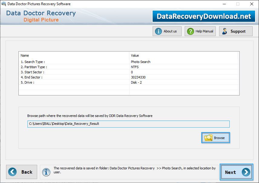 Browse path to Save Recovered Images