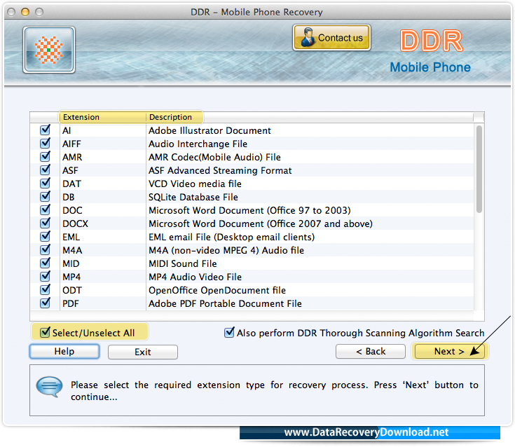 Select desired extension type Select desired extension type