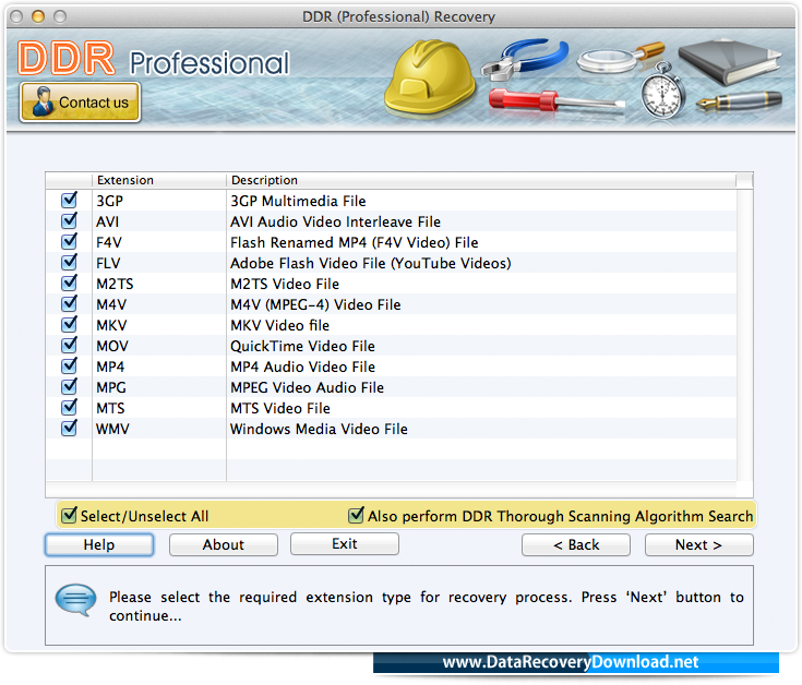 Select required extension type Select required extension type