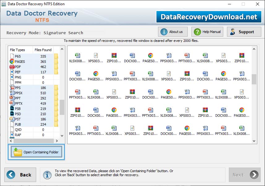 Open contaning folder